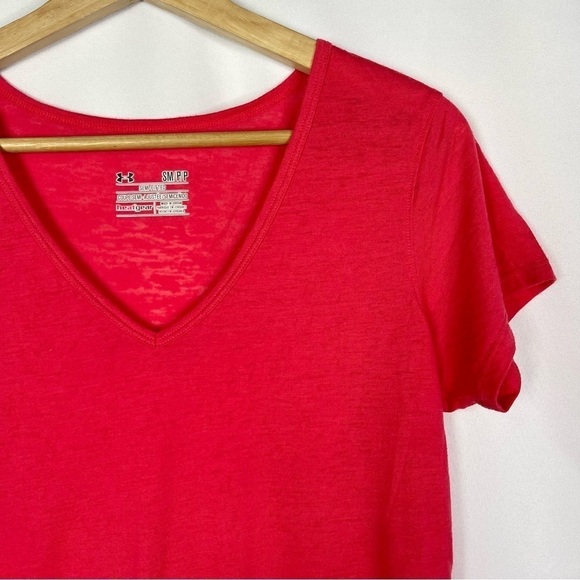 Under Armour Hot Pink Semi Fitted Burnout V-Neck Athletic T-Shirt S - Picture 3 of 4